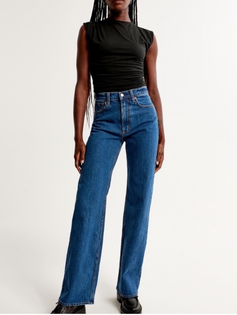 NWOT Abercrombie & Fitch 90s Relaxed High Rise Curve Love Dark Wide-Leg Size 28L
